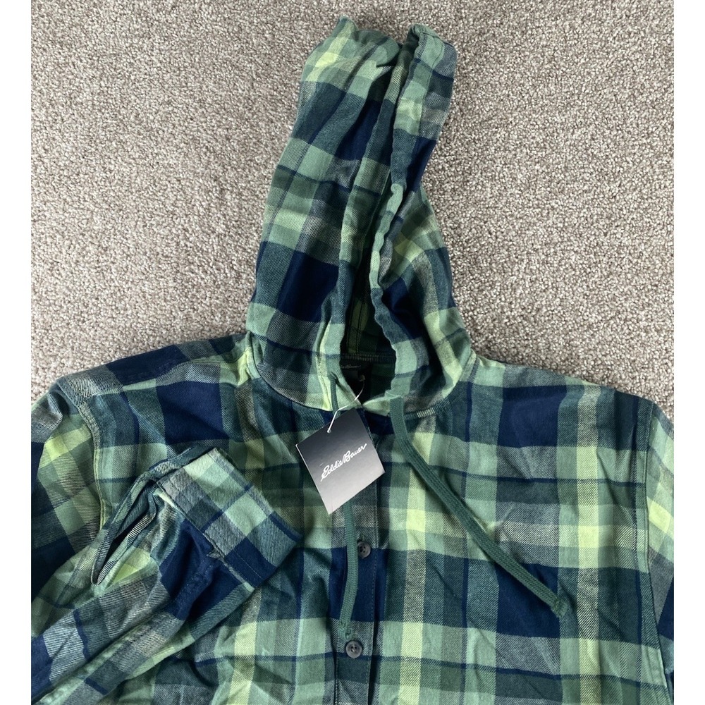 Eddie Bauer Fremont Flannel Po Hoo Meadow Mens S Hooded Green Plaid Warm Skater